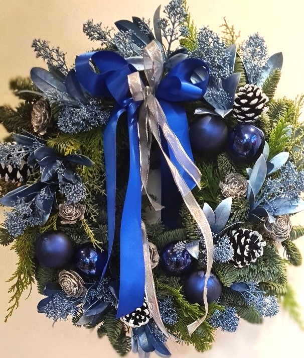 christmas door wreath blue